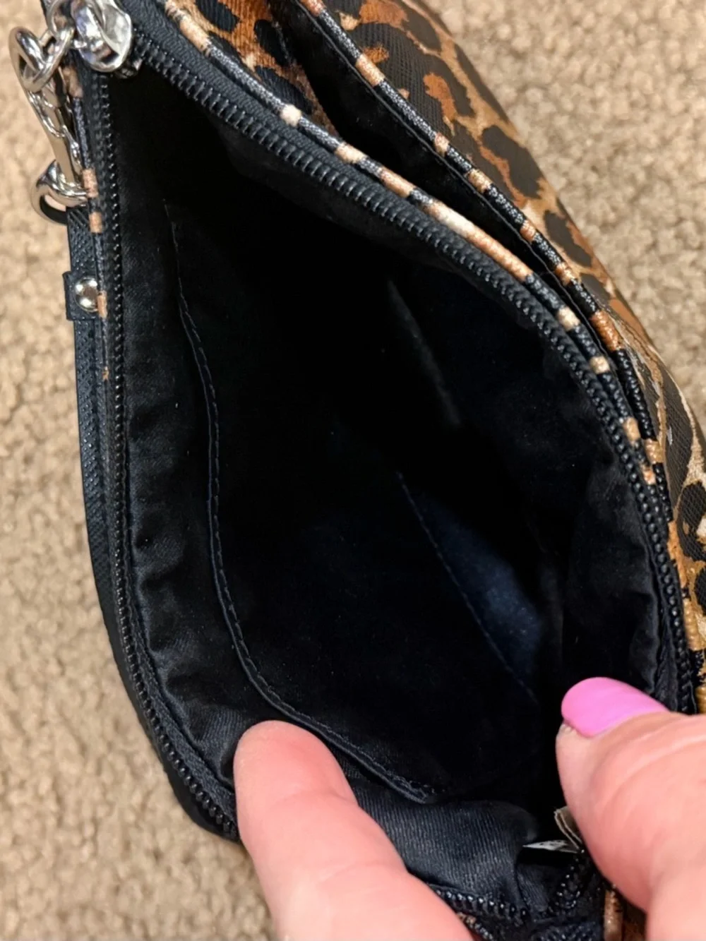 Coach Ocelot Leopard Print Wristlet with Front Pocket - Silver Tone